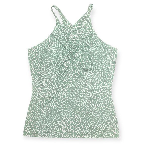 PRANA Women’s Green White Abstract Print Ruched Halter Tank Top Size Large - Picture 1 of 4
